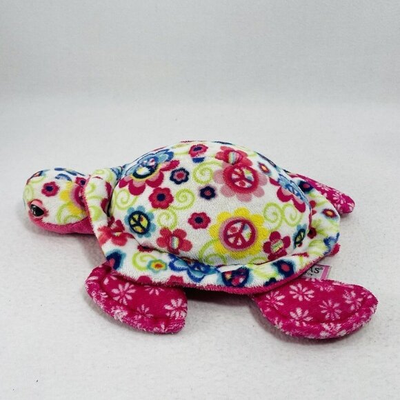 Douglas Cuddle Toy Sea Turtle Tortoise Plush 12” Pink Flower Peace Sign Colorful - Picture 3 of 8